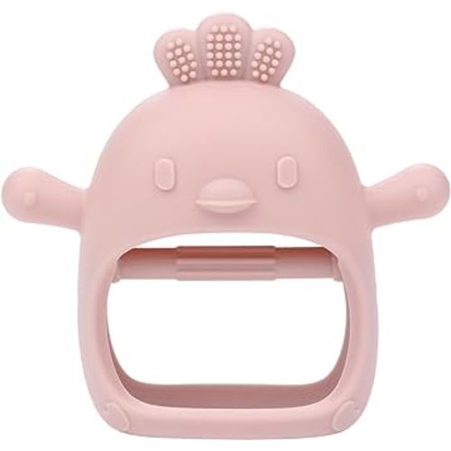 AIXMEET Baby Teething Toys, Soft Silicone Baby Teether Toys for 0-6 Months, Anti-Drop Hand Wrist Wearable Teether, Chew Toys for Sucking Needs, Baby Mitten Teether for Soothing Sore Gum,Pink