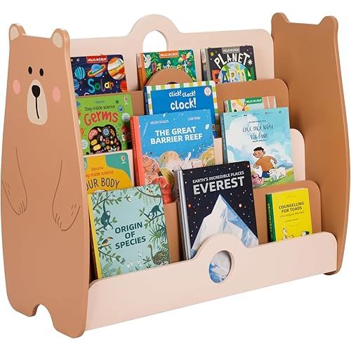 OOOK Solid Wood Pine Montessori Bookshelf, 4 Tier Nursery Book Shelves, Kids Bookshelf for Classroom, Durable Book Shelf for Kids Rooms, Perfect for Playroom, Bedroom, Study Living Room, Nursery