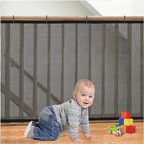 Banister Guard for Baby, Balcony Netting for Pets, 15ft x 3ft, Baby Safety Stairs Rail Net Provides Your Baby with a Environment, Baby Stair Net Fit for Child, Small Pet, Toy - Black