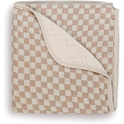 Itzy Ritzy Baby Blanket – Soft Cotton Muslin Multi-Use Blanket - Can Be Used as a Tummy Time Mat, Nursing Cover, Stroller Shade & More – Measures 30" x 40", Machine Washable (Checkerboard)