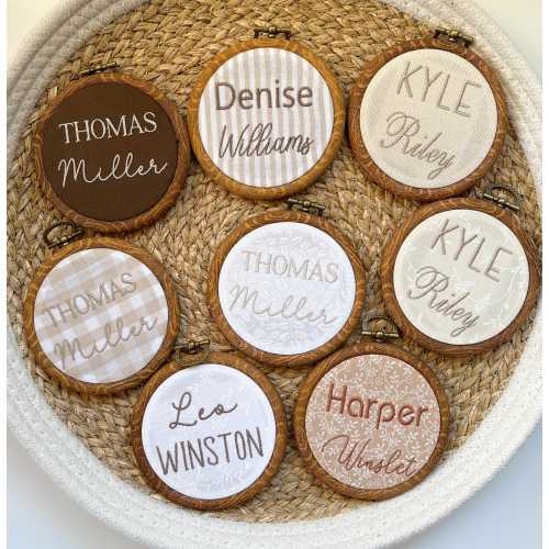 Embroidered Baby Name Announcement Sign Gingham Nursery Decor Neutral Nursery Decor Brown Aesthetic Nursery