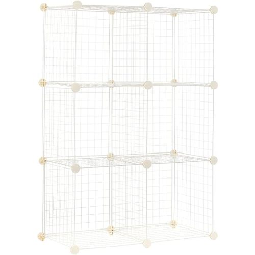 Amazon Basics 6 Cube Wire Grid Storage Organizer, Stackable Storage Cubes, Modular Closet Organizer Shelves, 14.6" D x 30.3" W x 44.8" H, White
