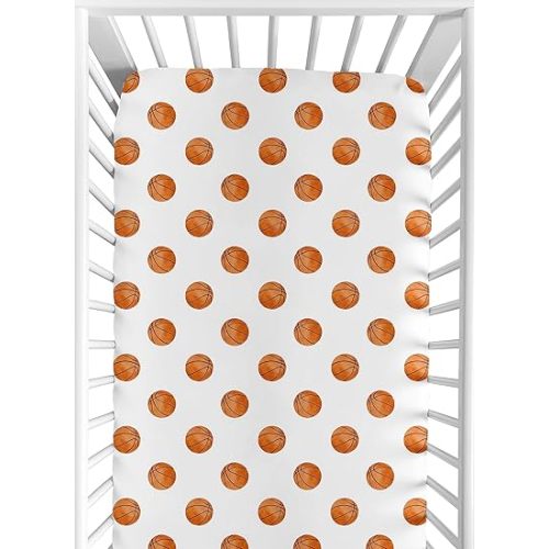 Sweet Jojo Designs Basketball Boy Baby Fitted Crib Sheet for Infant Newborn Nursery Toddler Bed Room Standard Mattress - Orange for Sports Theme Watercolor Vintage Sport Themed Collection