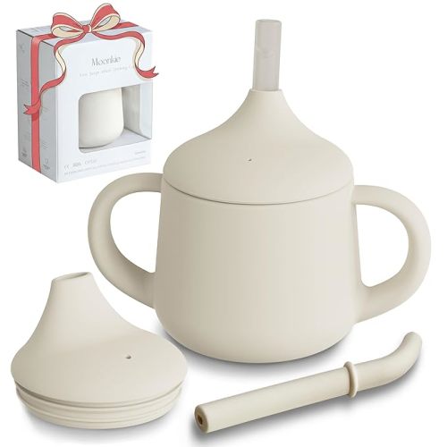 Moonkie Silicone Baby Sippy Cups | 3 Stages Training Cup Straw Cup for Infants Toddlers and Kid | 4 oz 1Pack