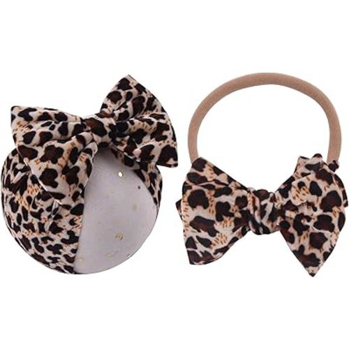 Baby Girls Leopard Headband Bow Turban Headband for baby Wide Hair Band 2 Pack TSFD40 (Headband B Set)