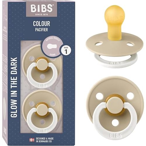BIBS Pacifiers Colour Collection | Natural Rubber Baby Pacifier | Set of 2 BPA-Free Soothers | Made in Denmark | 0+ Months (Pack of 2) | Vanilla Night