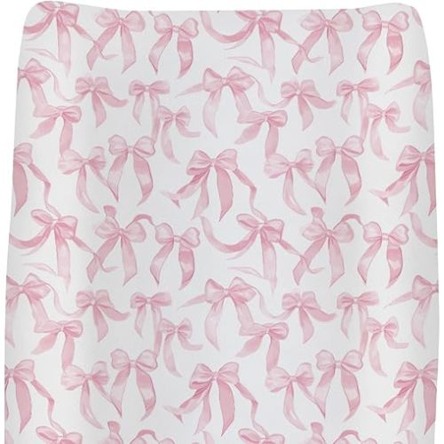 Pink Valentine's Bows Baby Changing Pad Covers for Girls Girly Bows Fitted Changing Table Cover Mats Baby's First Valentine Soft Diaper Change Table Cover Sheets for 32''×16'' Contoured Pad