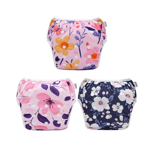 ALVABABY Large Cloth Swim Diaper 3pcs Baby/Toddler/Infant Snap Reusable Adjustable Swimming Diaper Baby Shower Gifts Baby Boy and Girl 3ZSWY54