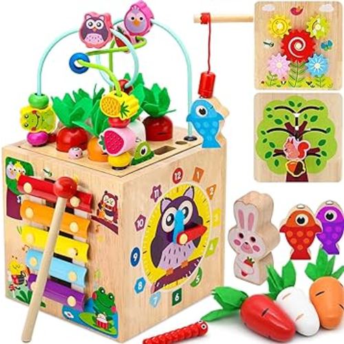8 in 1 Activity Cube for 18M+ Boys and Girls, Wooden Montessori Toys for Baby, Educational Learning Toys for Toddlers