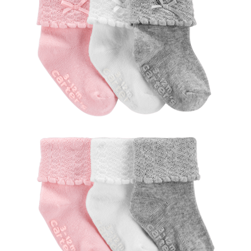 Grey/White/Pink Baby 6-Pack Crew Booties | Carter’s Oshkosh Canada