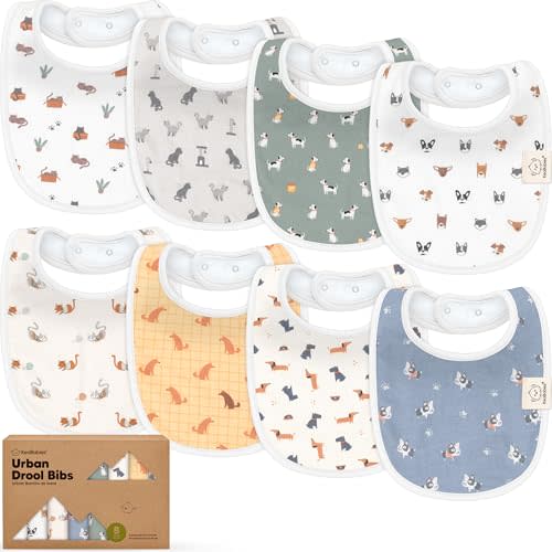 8-Pack Organic Baby Bibs for Boys, Girls - Soft Cotton Drooling and Teething Bibs for Baby Girl & Boy, Extra Absorbent, Easy to Clean & Put On for Toddler, Newborn, Infant 0-24 Months (Pets & Paws)
