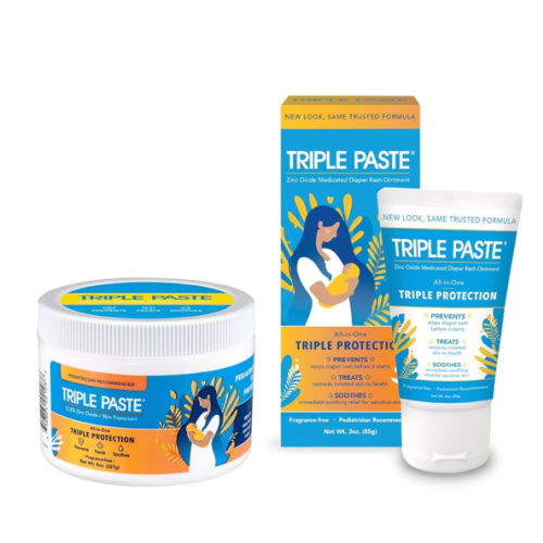 Triple Paste Diaper Rash Cream for Baby - 8 Oz Tub & 3 Oz Tube At Home & On the Go Bundle - Zinc Oxide Ointment Treats, Soothes and Prevents Diaper Rash