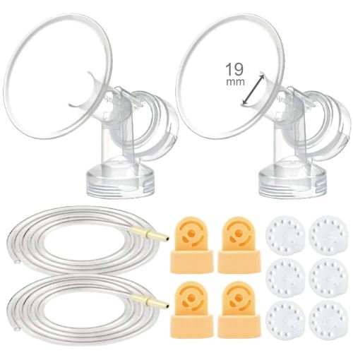 Maymom Breast Pump Kit Compatible with Medela Pump in Style Advanced Breast Pumps; 2X Breastshields (one-Piece, 19mm), 4 Valves, 6 Membranes, 2 Pump-in-Style Tubing; Can Replace Medela Valve