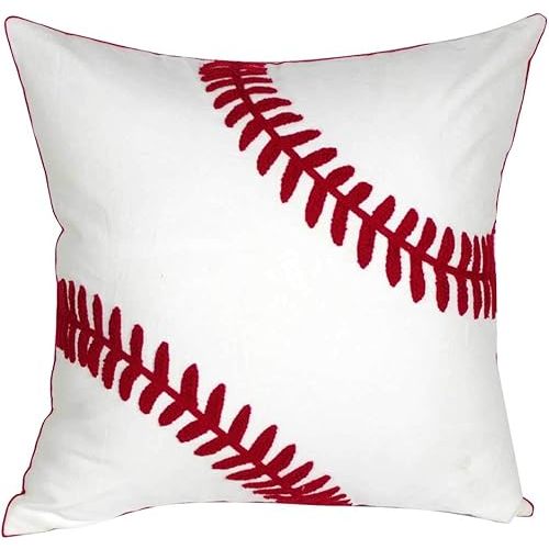 Embroidered Baseball Throw Pillow Cover,Square 18 inch Decorative Canvas Pillow Cover for Baseball Room Decor(Cover Only)