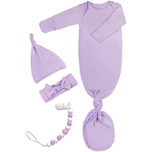Baby Noah Knotted Gown with Hat and Headband &Clip