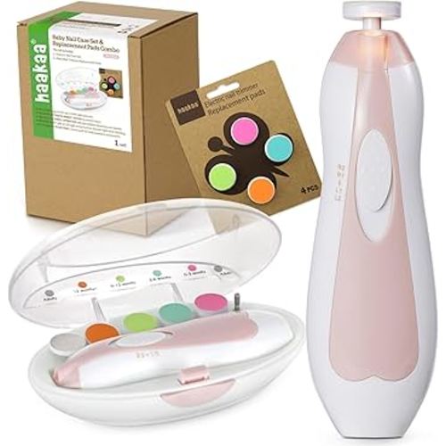 haakaa Baby Nail Trimmer Electric Baby Nail Clippers Kit for Newborn, Toddler or Adults Fingernails and Toenails Care, Baby Nail Care Set & Extra 4 Replacement Pads Combo