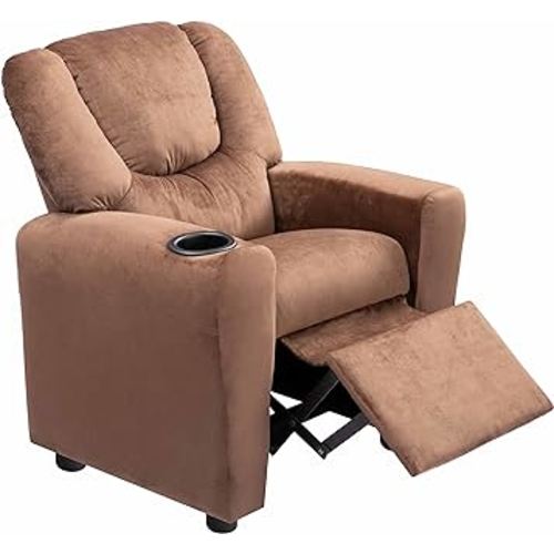 Naomi Home Suri Push Back Kids Recliner Chair with Footrest & Cup Holders, Push Back Toddler Recliner with Cup Holder, PVC Kids' Recliners for Age 3+, Kid Recliners for Girls Boys - Brown