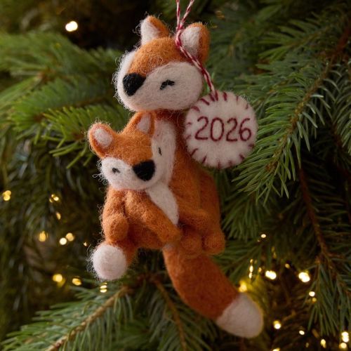 Baby's First Christmas Felt Foxes Ornament