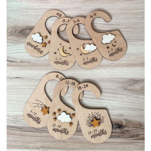 Baby Nursery Closet Dividers, Closet Dividers, Wood Organizers, Baby Moon and Stars Organizer, Closet Dividers by Age, Wardrobe Organizers