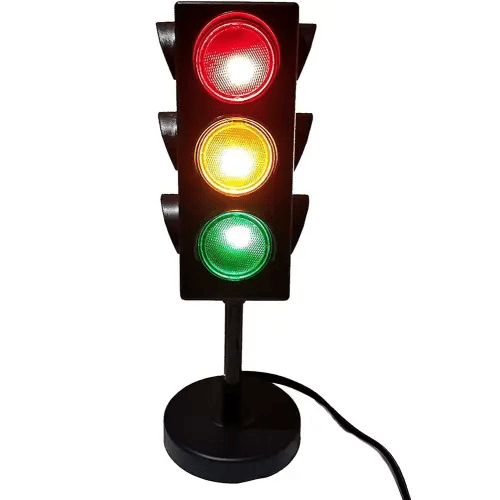 Kicko 11-Inch Traffic Lights Lamp with Base - 4-Mode Color Changing Stop Light Lamp for Kids’ Bedroom, Party Decoration or Playroom - Battery or USB Powered Mini Lighting - Ideal Traffic Light Decor