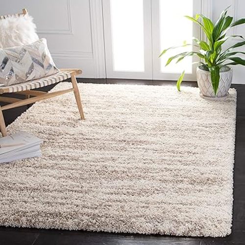 SAFAVIEH Hudson Shag Collection Area Rug - 7' Square, Ivory & Beige, Modern Design, Non-Shedding & Easy Care, 2-inch Thick Ideal for High Traffic Areas in Living Room, Bedroom (SGH206B)