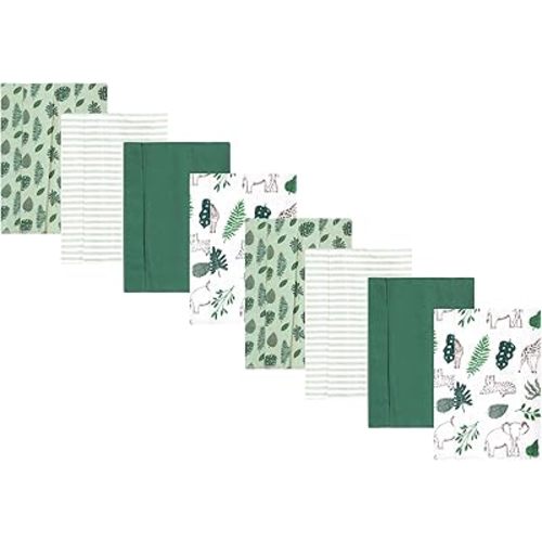 Hudson Baby Cotton Poly Flannel Burp Cloths Multipack, Jungle 8-Pack, One Size