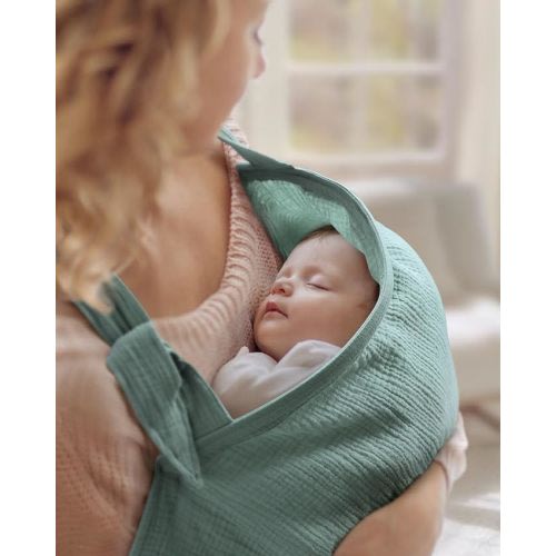 Blissful Diary Muslin Nursing Cover for Breastfeeding, Breathable Breastfeeding Cover up with Arch Neckline for Women, Nursing Apron (Roman Green)