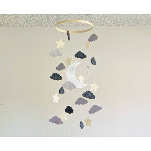 DIY Felt Mobile Kit - Moon Stars and Cloud Cutouts With A Hoop and String - Do It Yourself Fabric Crib Mobile