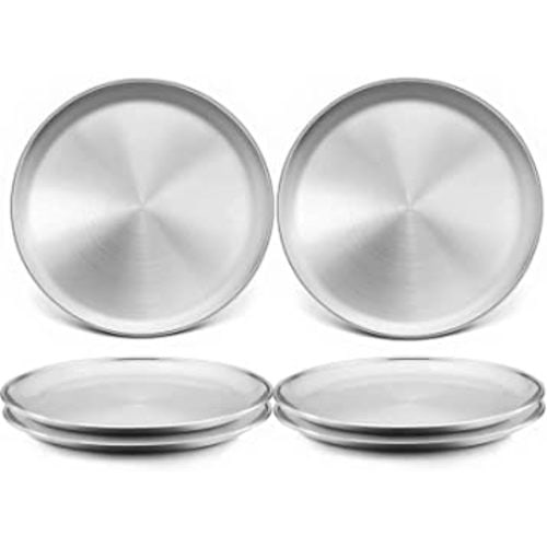TeamFar Toddler Plates, 8 Inch Stainless Steel Kids Dinner Metal Plates, Round Serving Salad Plates for Camping Outdoor Party, Safe & Healthy, Sturdy & Heavy Duty, Dishwasher Safe – Set of 6