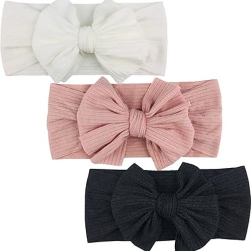 Hjiaruiky Baby Headbands Baby Girls Bows Headband Newborn Bow Handmade Soft Headbands with Bows Hairbands for Infant Toddler Black White Pink