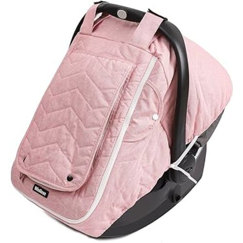 Baby Car Seat Cover - 3-Layer Thick Fabric, Waterproof, Breathable Mesh Window - Windproof & Snow Blocking, Keep Baby Warm in Winter - Universal Fit for Infant Car Seat and Carrier - (Pink)