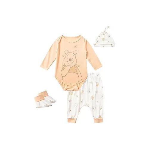 Disney Winnie The Pooh Baby Boys 4 Pack Bamboo Viscose Long Sleeve Bodysuit With Booties, Hat, And Pants Set For Infant