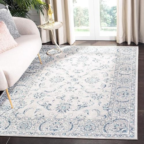 SAFAVIEH Brentwood Collection 5'3" x 7'6" Light Grey/Blue BNT854G Oriental Floral Scroll Non-Shedding Living Room Bedroom Dining Home Office Area Rug