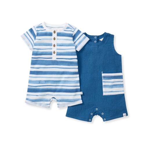 Watercolor Stripe Baby Boy Romper 2 Pack Set – Burt's Bees Baby