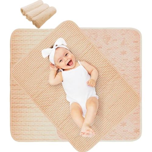 Lot de 3 tapis à langer 100 % imperméables, portables et absorbants, pour la maison et les voyages (beige)