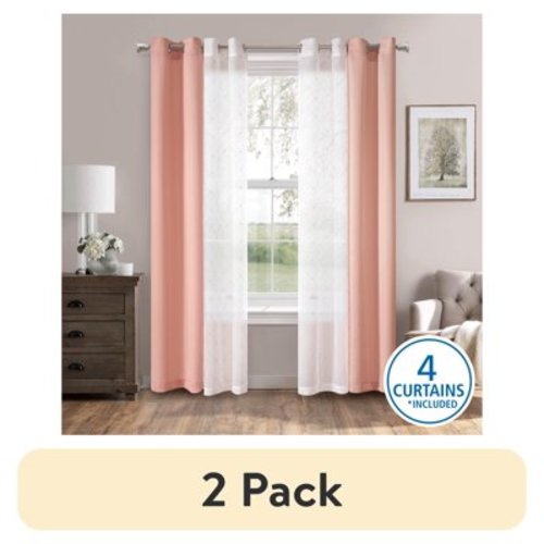 (2 pack) Mainstays Embroidered Curtain Panels, Set of 4, Blush, 27.5" W x 84" L