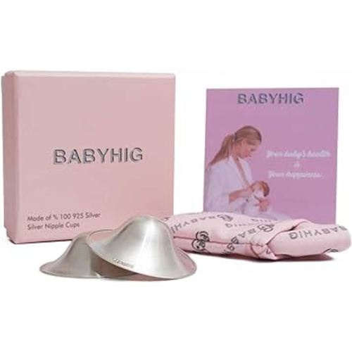 BABYHIG The Orginal Silver Nursing Cups – Silver Nipple Shields for Breastfeeding - Nipple Guards Protector for Breastfeeding - Nipple Shields for Nursing Newborn – Nickel Free – 925 Silver