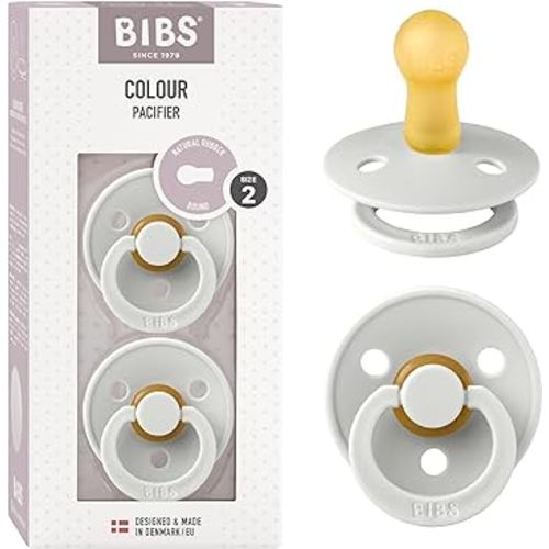 BIBS Pacifiers Colour Collection | Natural Rubber Baby Pacifier | Set of 2 BPA-Free Soothers | Made in Denmark | 6+ Months (Pack of 2) | Haze