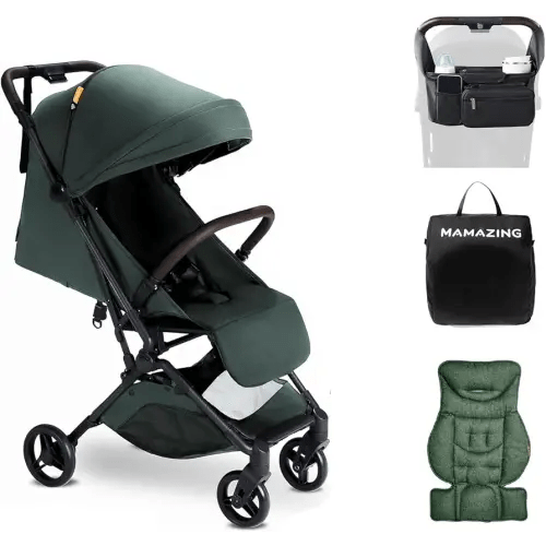 Lightweight Baby Travel Stroller with Carbor Fiber Frame, Compact & Airplane-Friendly, One-Handed Folding Design, 11.6 lbs, Perfect for Toddlers, Organizer & Cushion Included, Green