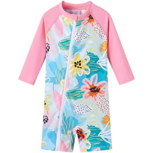 UMELOK Baby Girls' One Piece Swimsuit Full Zip UPF 50+ Sun Protection Swimwear Rash Guard Swim Suit