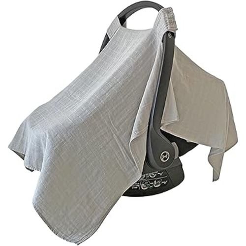 100% Organic Muslin Car Seat Covers for Babies Baby Car Seat Covers for Girls (Belgian Grey)