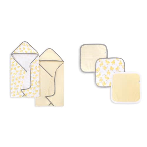 Burt's Bees Baby - Hooded Towels, Absorbent Knit Terry, Super Soft Single Ply & Washcloths, Absorbent Knit Terry, Super Soft 100% Organic Cotton