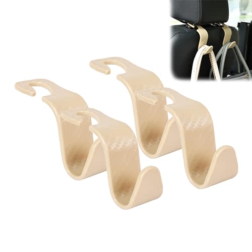 Amooca Car Seat Headrest Hook 4 Pack Hanger Universal Vehicle Car Storage Organizer for Handbag Purse Coat S Type Checkered Beige