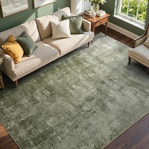 5x7 Ft Area Rugs for Living Room, Soft Non-Slip Washable Rugs Modern Abstract Pattern Carpet for Bedroom Indoor Floor Nursery Home Decor (Green)