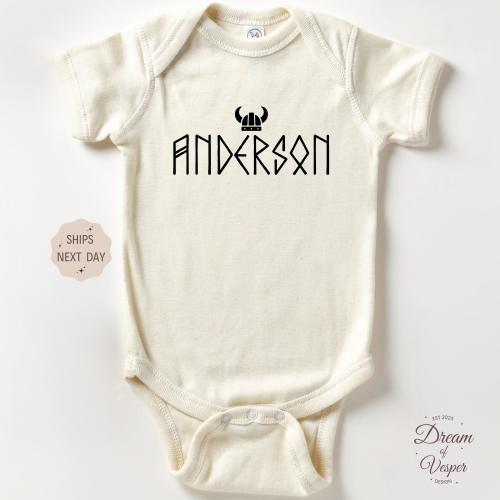 Custom Name In Runes Alphabet Viking Baby Onesie®, Norse Personalized Futhark Runes Baby Bodysuit, Custom Announcement Baby Onesie®