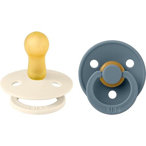 BIBS Pacifiers | Natural Rubber Baby Pacifier | Set of 2 BPA-Free Soothers | Made in Denmark | Ivory/Petrol | Size 0-6 Months