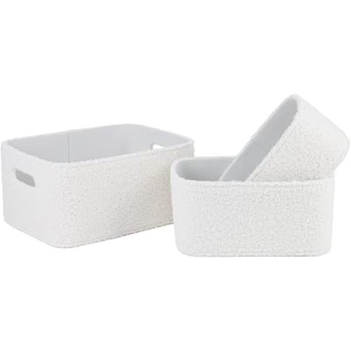 Nursery Storage Baskets Set of 3, Boucle Shelf Baskets for Organizing Baby Toys, Diapers, Clothes & Books, Nesting Decorative Bins for Baby Gift Baskets, Beige