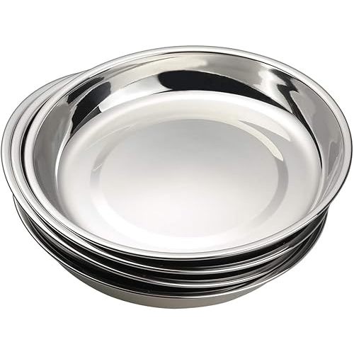 Stainless Steel Dinner Round Plates, 4 Pack Food Grade Stainless Steel Plates
