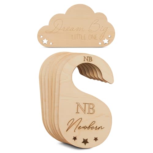 Newborn to Toddler Baby Closet Dividers 1 Sets of 7 Hangers +Bonus, 2-Sided, Nursery Clothes Organizer for 1-½ inch Rod, Baby Registry Must-Haves, by Woodpeckers