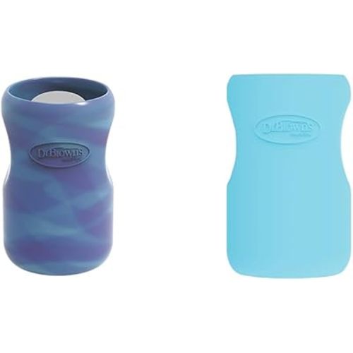 Dr. Brown's Silicone Sleeves for Options+ Glass Baby Bottles, Glow in The Dark and Blue, 9 oz, Wide-Neck, 2-Pack